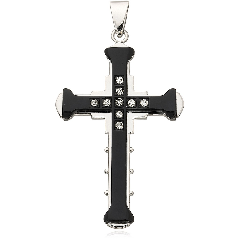 Black Cross Pendant Necklace - Stainless Steel Chain 20”